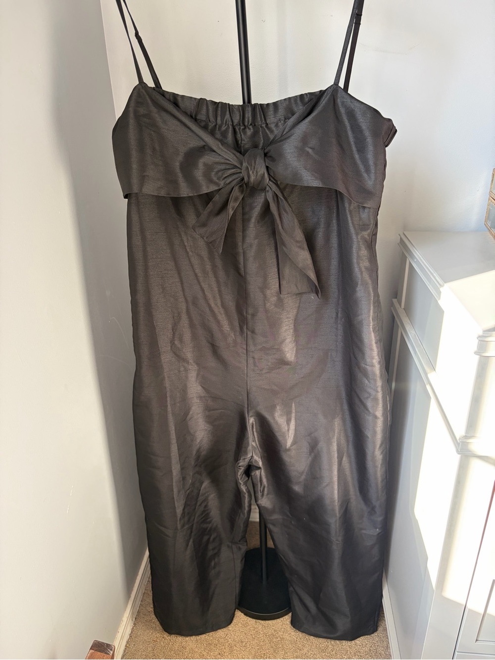 NWT Hutch Anthropologie Black Satin Tie Front Wide Leg Jumpsuit XL